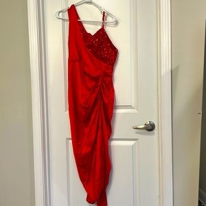 Red silk & sequin red cocktail dress size L